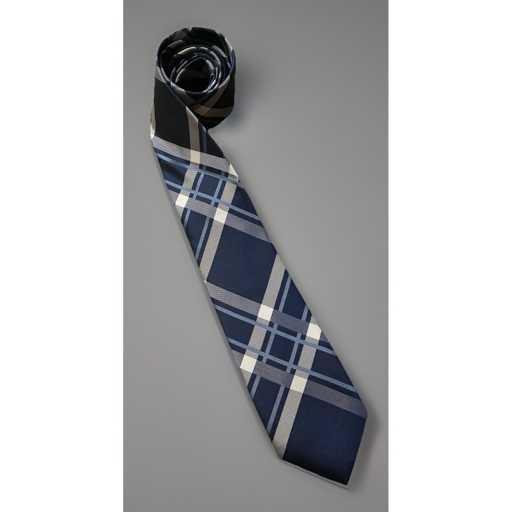 Chaps Ralph Lauren Neckwear Tie Blue Silver Plaid Pattern 100% Silk JBHS